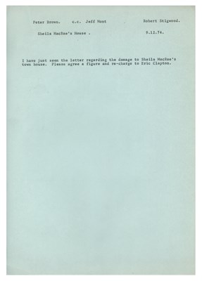 Lot 88 - Eric Clapton 1974 Sheila MacRae House Damages Claim Letter (UK)