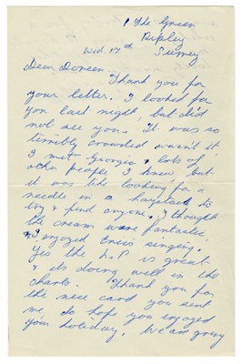 Lot 91 - Patricia Clapton (Eric Clapton’s Mother) 1960s Handwritten Cream Related Letter (UK)
