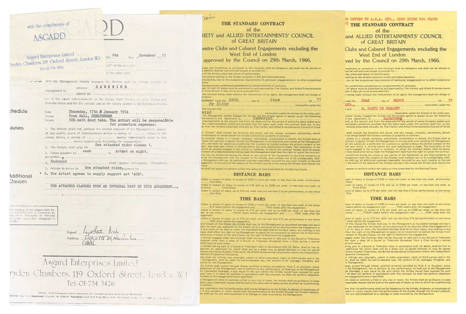 Lot 115 - Hawkwind 1970s Performance Contract Collection (UK)