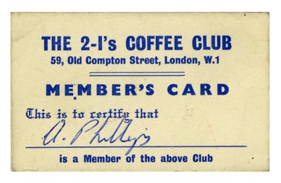 Lot 183 - The 2i’s Coffee Club 1962 Membership Card (UK)