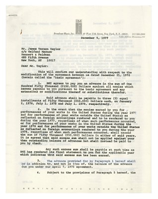 Lot 130 - James Taylor 1970s/1990s Contract & Correspondence (USA)