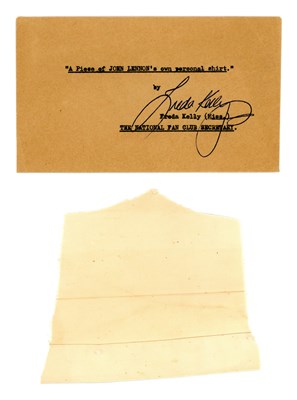 Lot 218 - Freda Kelly 1960s Signed Envelope & Piece Of John Lennon’s Shirt (UK)