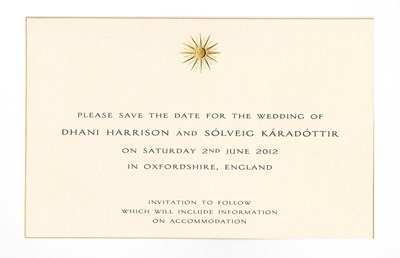 Lot 243 - Dhani Harrison 2012 Wedding Save The Date Invitation (UK)