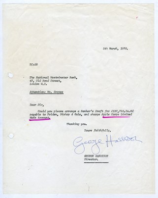 Lot 249 - George Harrison 1970 National Westminster Bank Signed Letter (UK)