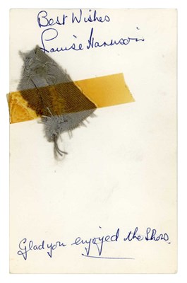 Lot 250 - Louise Harrison 1964 Signed Beatles Promotional Card With Piece Of George’s Clothing (UK)