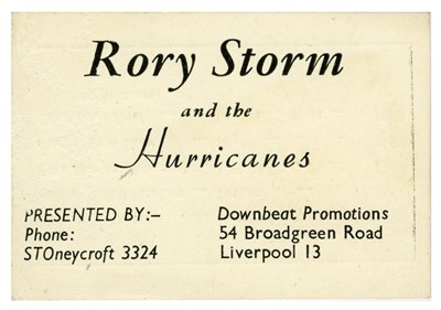 Lot 254 - Rory Storm & The Hurricanes Downbeat Promotions Business Card (UK)