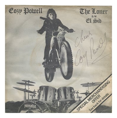 Lot 275 - Rainbow Cozy Powell Stage Used Drum Stick & Signed 7" Single (UK)