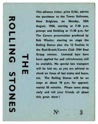 Lot 294 - Rolling Stones 1964 Tower Ballroom New Brighton Concert Tickets (UK)