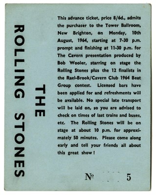 Lot 294 - Rolling Stones 1964 Tower Ballroom New Brighton Concert Tickets (UK)