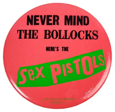 Lot 325 - The Sex Pistols Unused 1978 USA Tour Rider & Never Mind The Bollocks Pin Badge (USA)