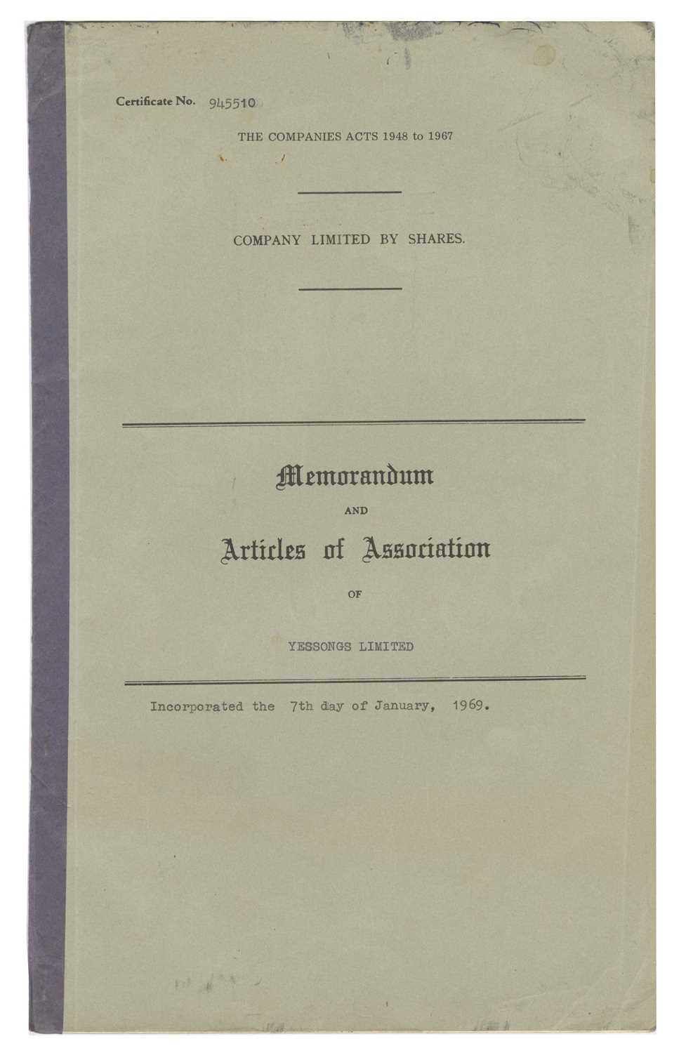 Lot 394 - Yessongs 1968 Memorandum & Articles of Association (UK)