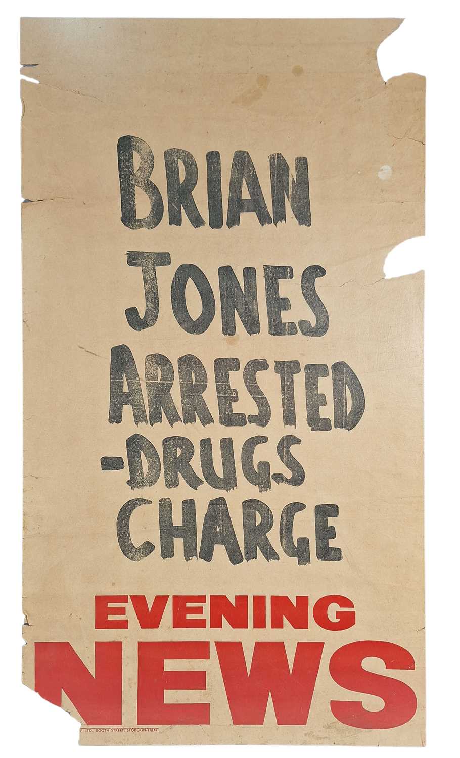 Lot 310 - Brian Jones Arrest Evening News Billboard Poster (UK)
