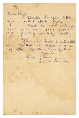 Lot 247 - George Harrison’s Mother Louise Harrison 1960s Handwritten Letter Lizzie Bravo Collection (UK)