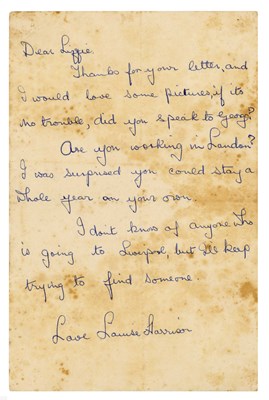 Lot 248 - George Harrison’s Mother Louise Harrison 1967 Handwritten Letter Lizzie Bravo Collection (UK)