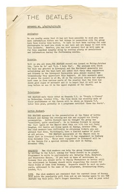Lot 45 - The Beatles Fan Club Newsletter And Itinerary 16th October 1962 (UK)