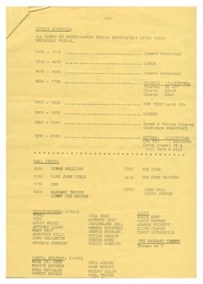Lot 42 - The Cure 1983 Top of The Pops Camera Script John Peel Collection (UK)