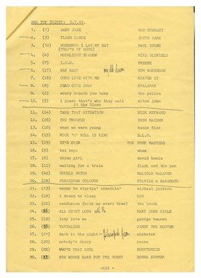 Lot 42 - The Cure 1983 Top of The Pops Camera Script John Peel Collection (UK)