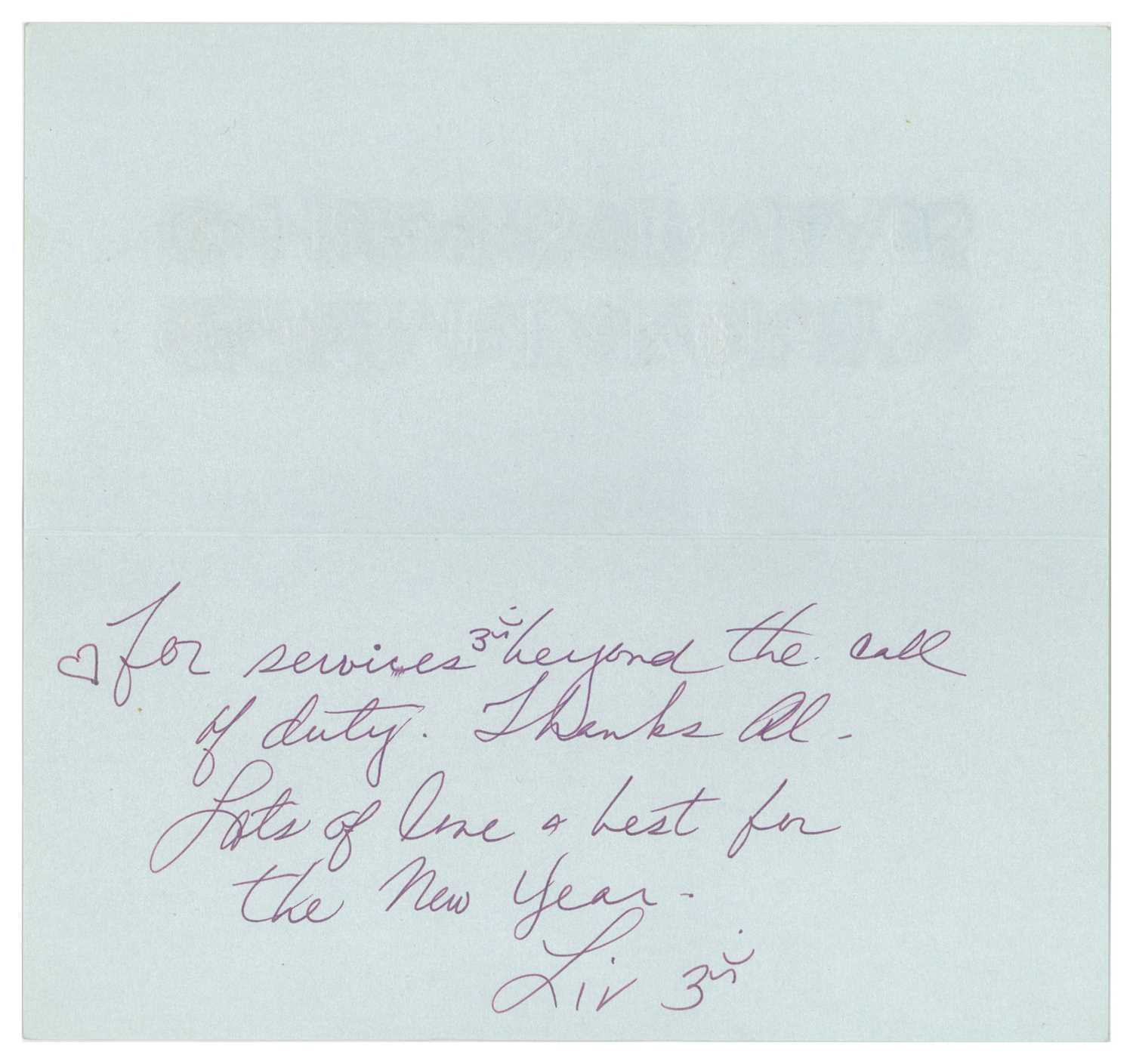Lot 258 - Olivia Harrison Handwritten Christmas Card (UK)