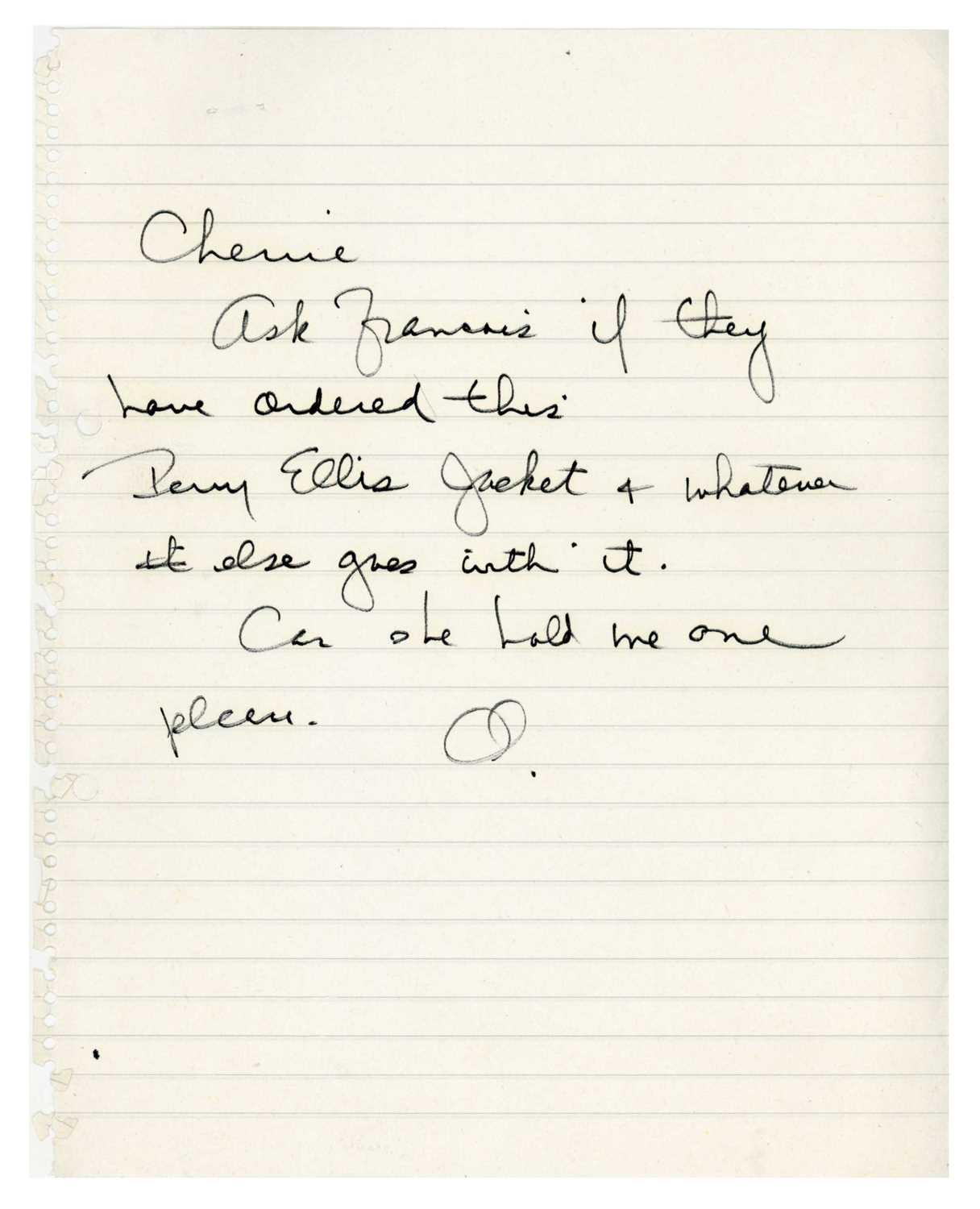 Lot 261 - Olivia Harrison Handwritten Note (UK)