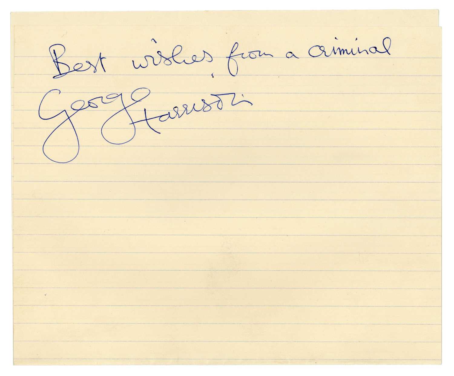 Lot 263 - George Harrison Best Wishes From A Criminal 1969 Autograph (UK)