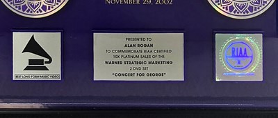 Lot 265 - Concert For George RIAA Sales Award (USA)