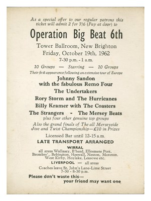 Lot 361 - Rory Storm & The Hurricanes 1962 Operation Big Beat Concert Ticket (UK)