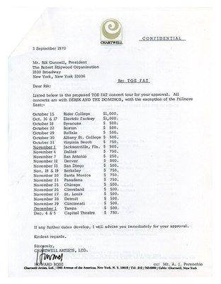 Lot 83 - Eric Clapton 1970 Derek & Dominos Proposed Tour Letter (USA)